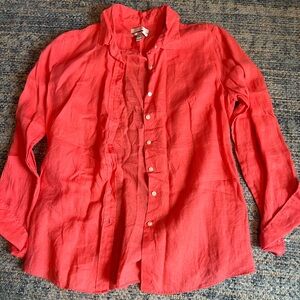 J Crew Linen Perfect Button Down in Coral - Size 12P